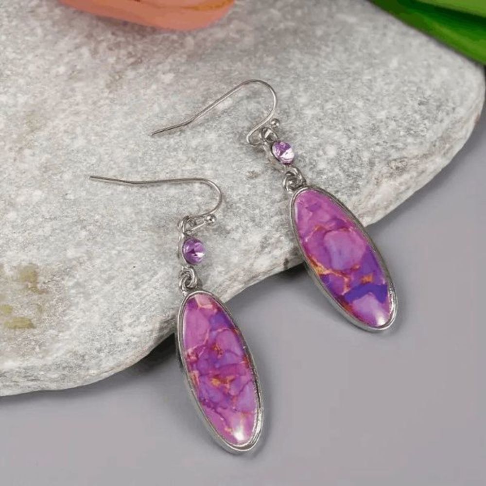 Oval Shape Purple Turquoise Diamond Dangle Earrings
